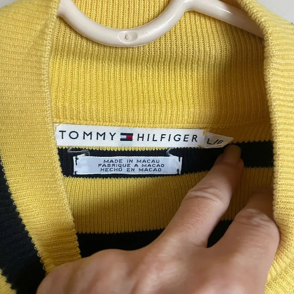 Tommy Hilfiger Jeans yellow navy striped sweater vintage 2001 women’s large